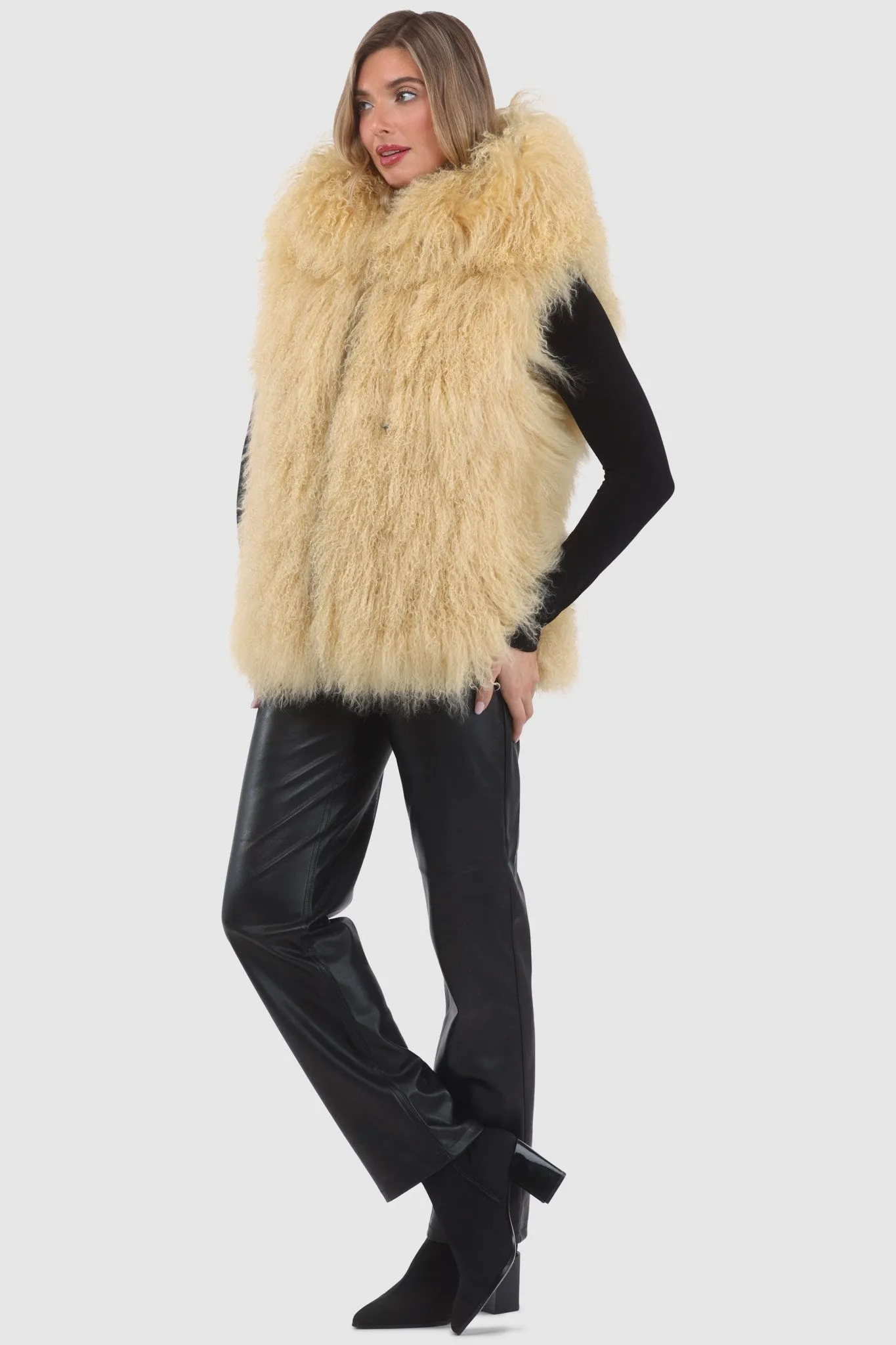 Reversible Select Mongolian Shearling Lamb Vest with Loro Piana Cashmere & Wool Back