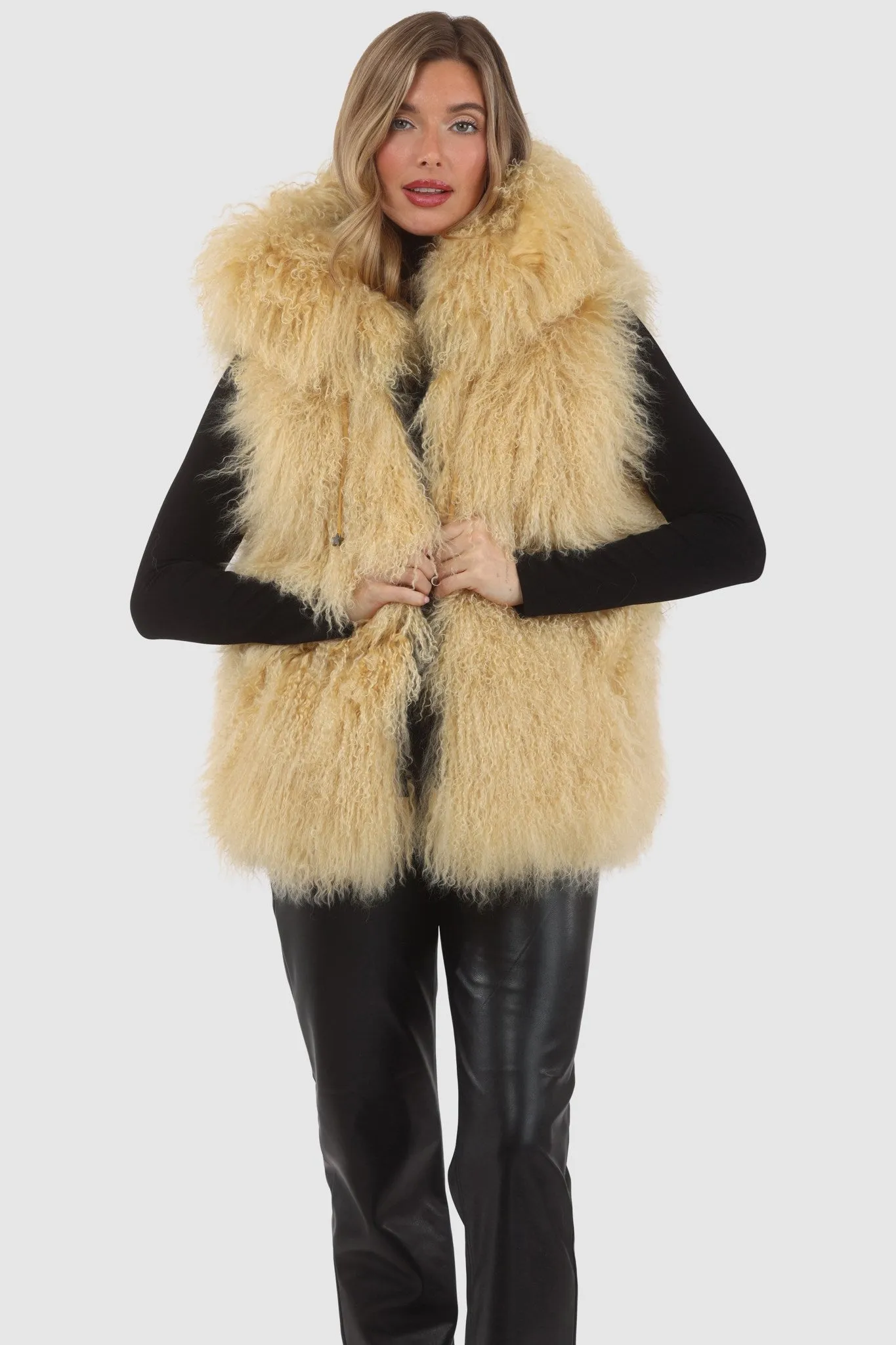 Reversible Select Mongolian Shearling Lamb Vest with Loro Piana Cashmere & Wool Back