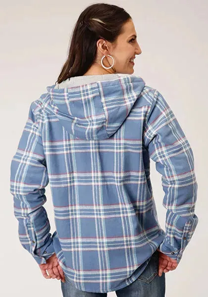 Roper Thermal Flannel Hoodie (Blue) - Women's Flannel Button Down Hoodie Sweatshirt