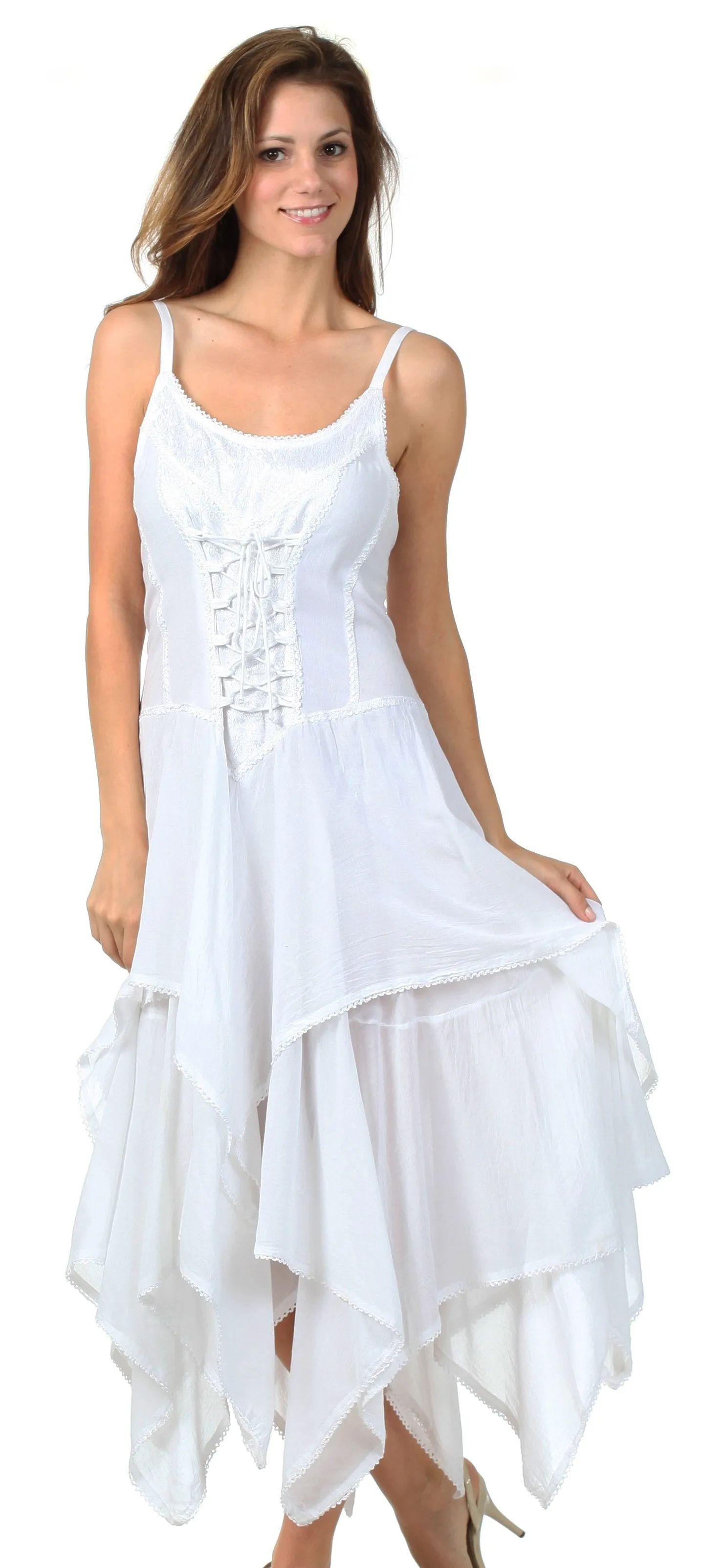 Sakkas Lady Mary Jacquard Corset Style Bodice Lightweight Handkerchief Hem Dress