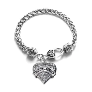 Silver Yellow Jackets Pave Heart Charm Braided Bracelet