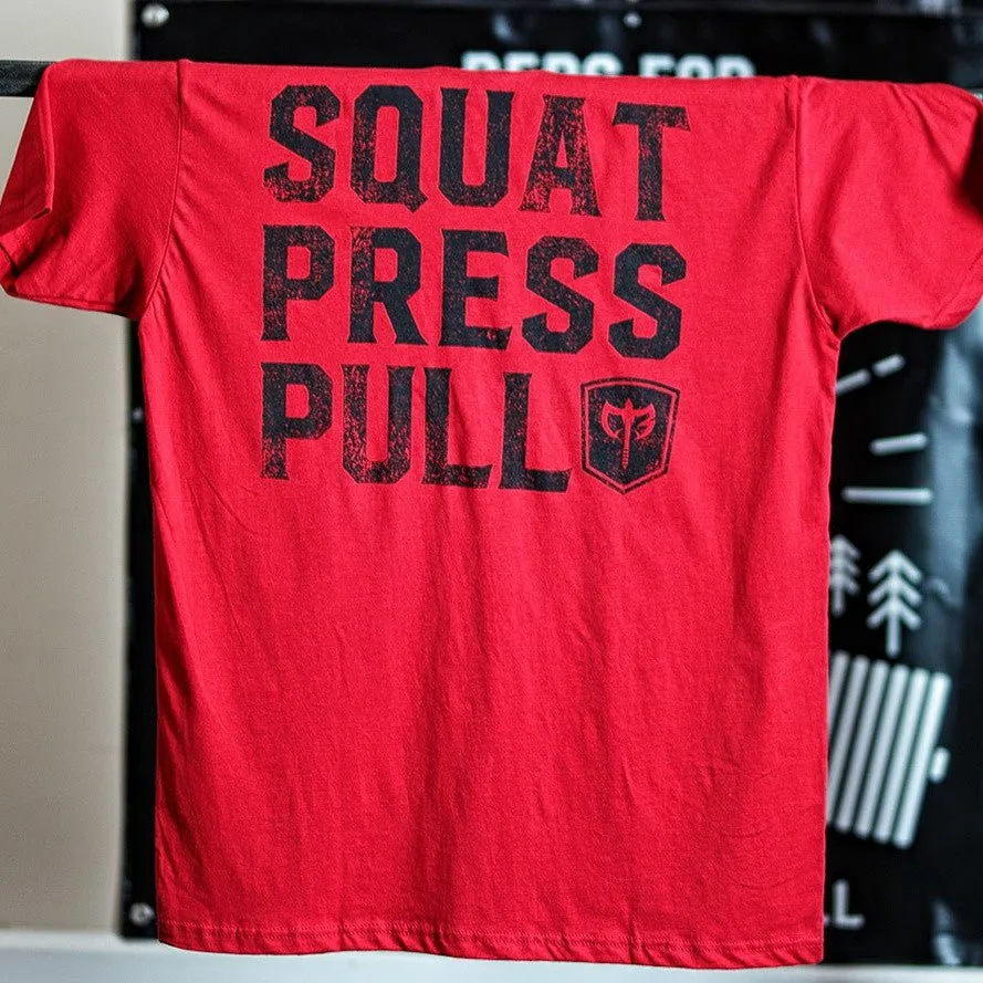 Squat Press Pull® on Red Tee