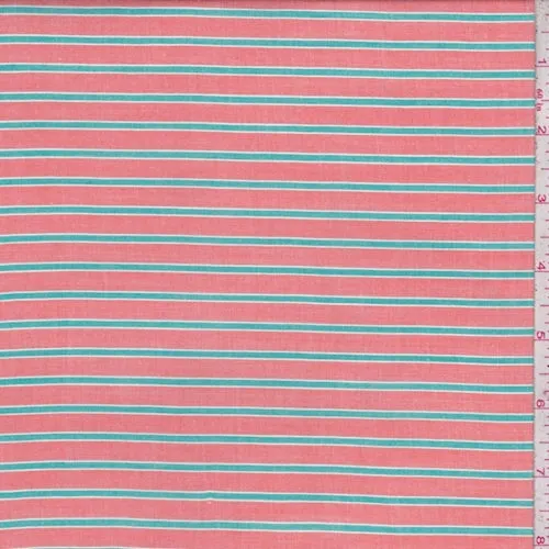 Tangerine/Blue Jade Stripe Rayon Challis Fabric