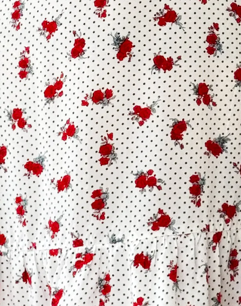 Tavi Mini Dress in White Rose Polka