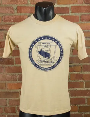 Vintage 80s USS Pennsylvania Submarine Tan Graphic T Shirt Unisex Small-Medium