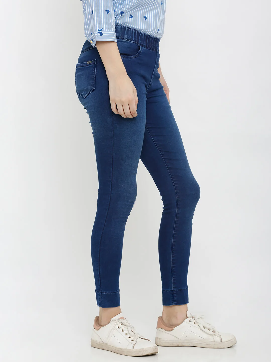 Women Blue Mid-Rise Denim Legging