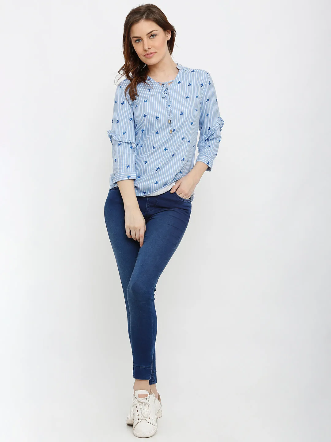 Women Blue Mid-Rise Denim Legging