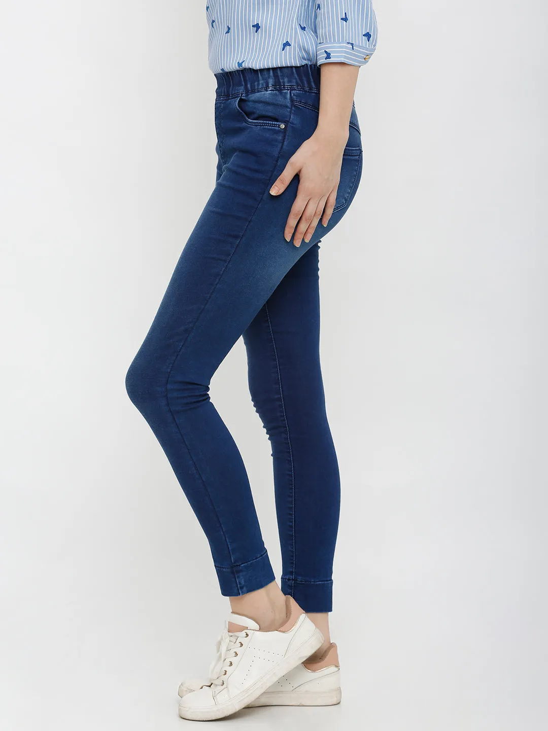 Women Blue Mid-Rise Denim Legging