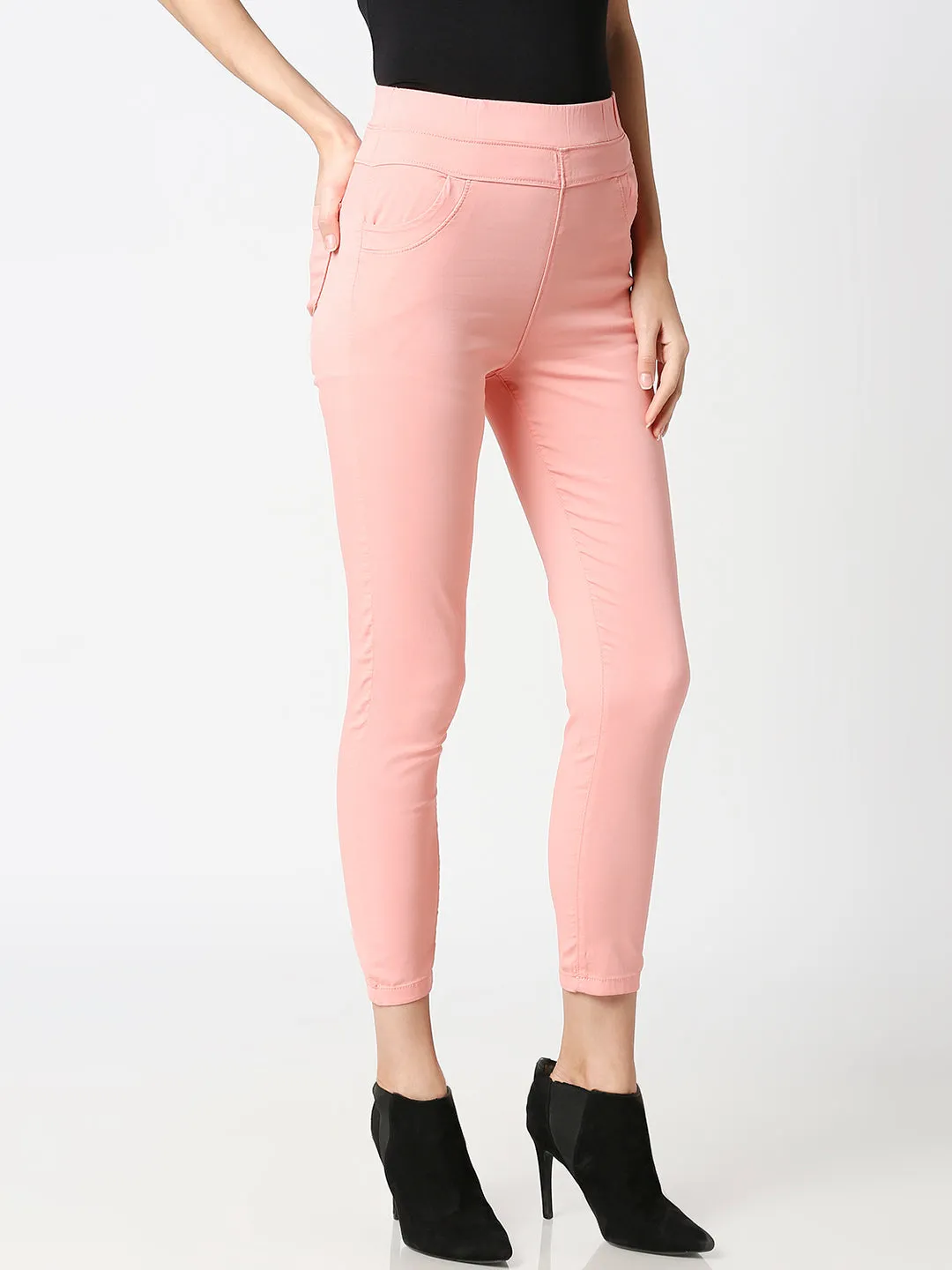 Women Blush Pink Super High-Rise Skinny Jegging