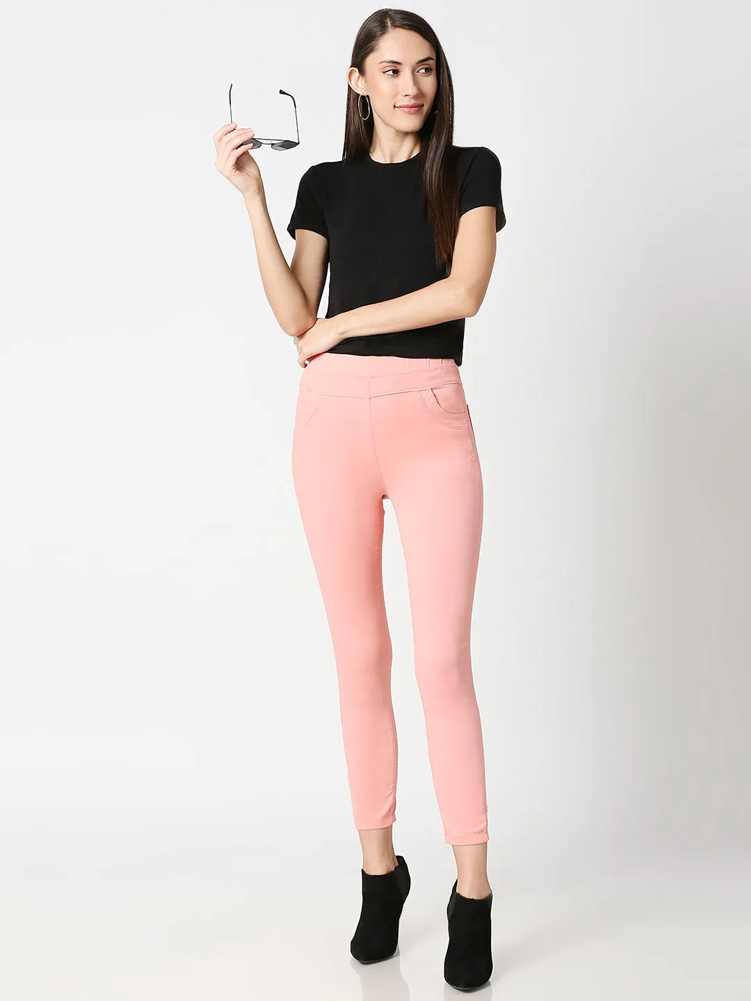 Women Blush Pink Super High-Rise Skinny Jegging