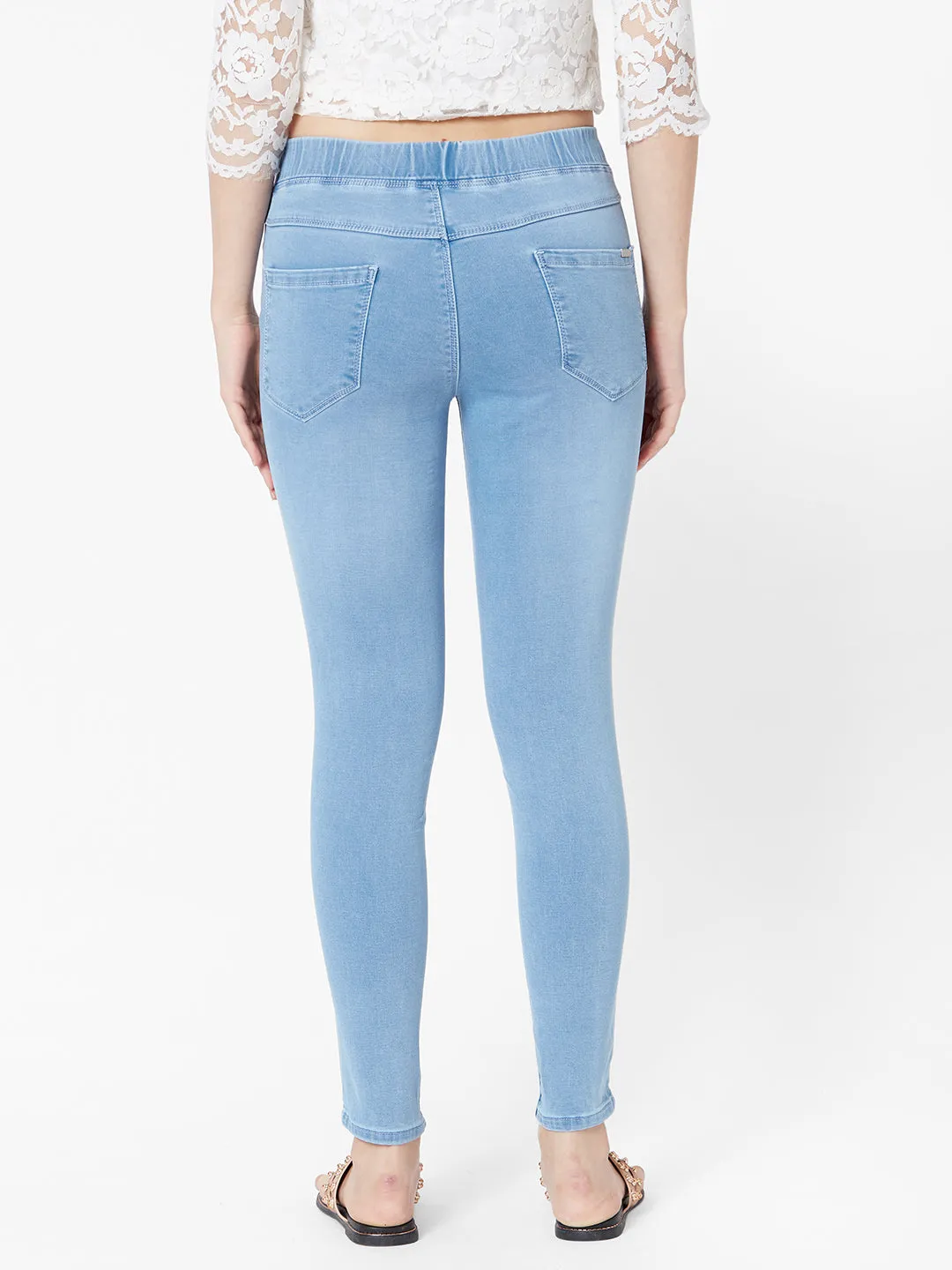 Women Light Blue Mid-Rise Denim Legging