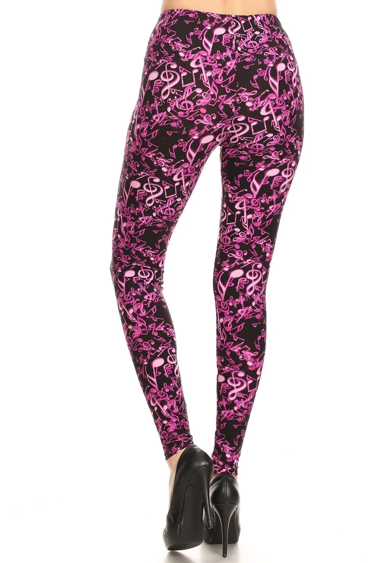 Women's Plus Neon Music Note Pattern Printed Leggings