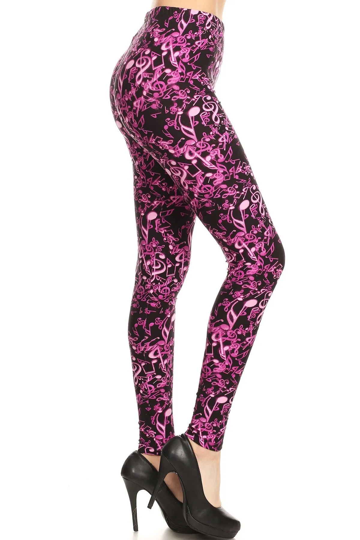 Women's Plus Neon Music Note Pattern Printed Leggings