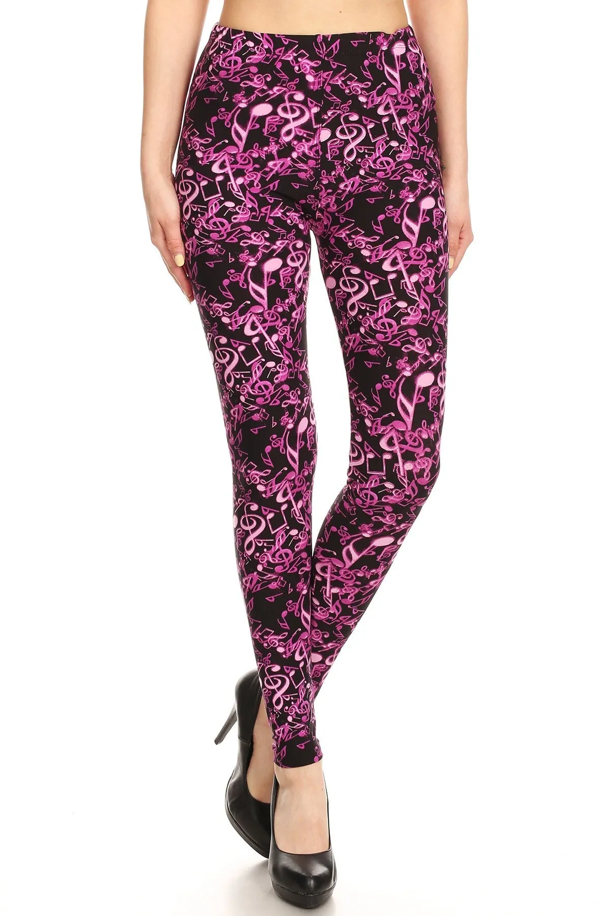 Women's Plus Neon Music Note Pattern Printed Leggings