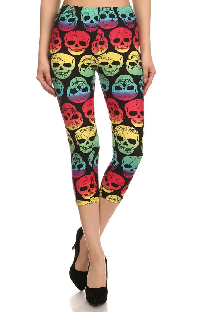 Women's Regular Color Blended Skull Print CAPRI Leggings