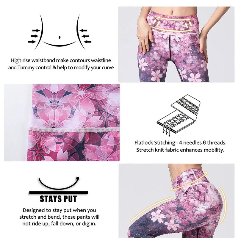 Womens Slim Fit High Waist Floral Yoga Leggings