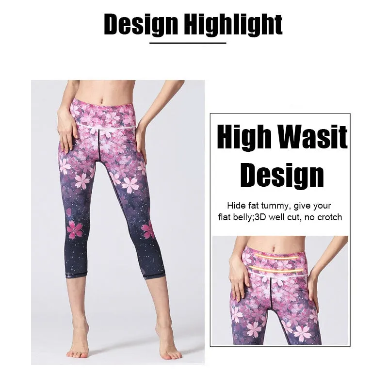 Womens Slim Fit High Waist Floral Yoga Leggings